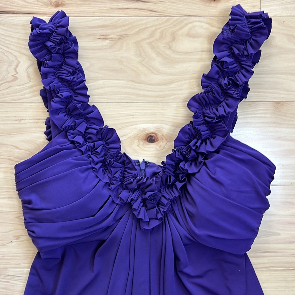 Maggie London Deep Purple V-Neck Ruffle Dress | Size 10 - Picture 5 of 7